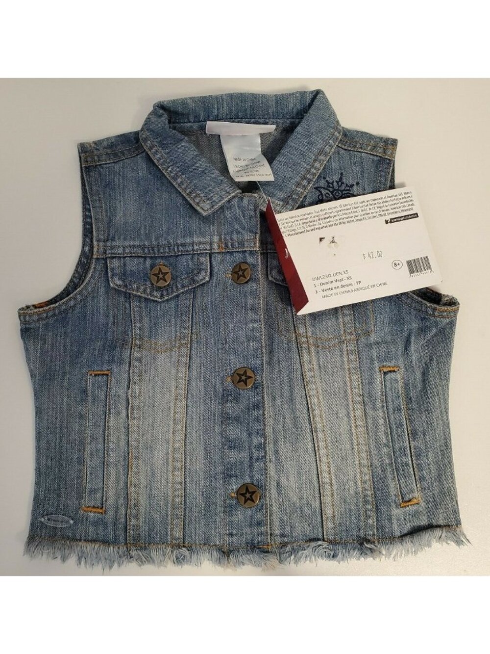 American Girl Blue Jean Vest for GIRL Factory Faded Denim Size XS NEW